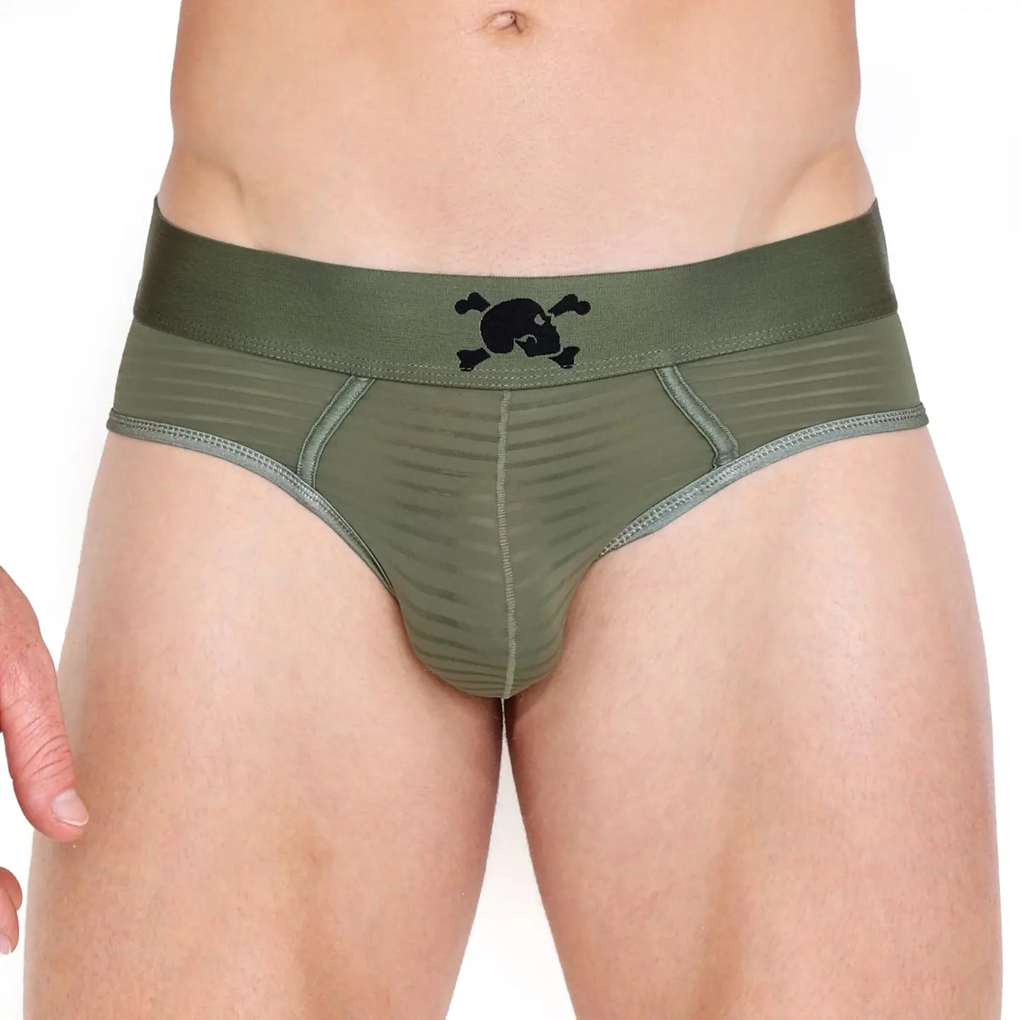 Skull & Bones - Just the Bones Sheer Olive Stripe Brief