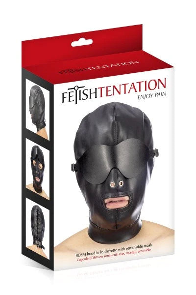 Fetish Tentation BDSM Hood in Leatherette with Removable Mask