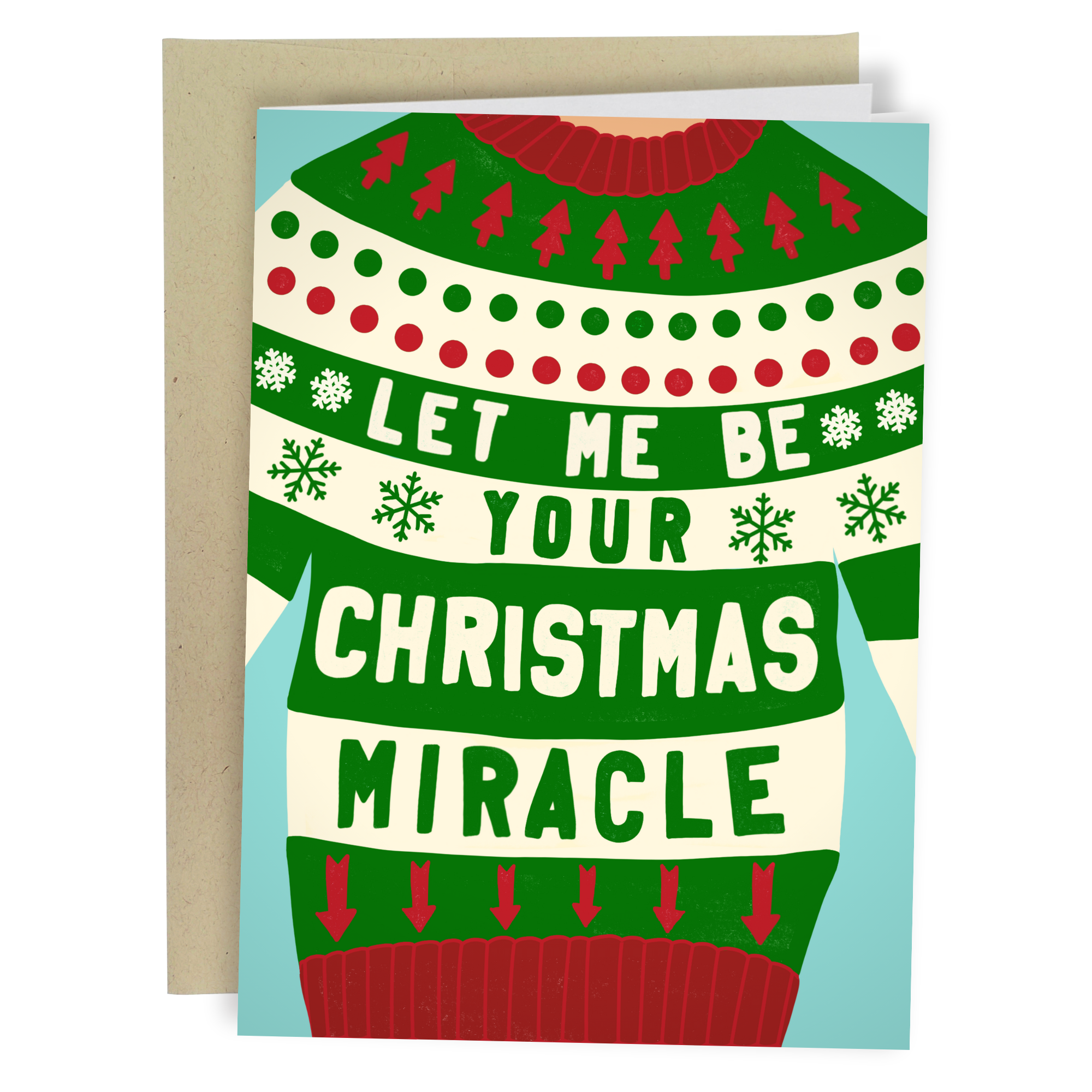 Sleazy Greetings - Christmas Miracle - Ugly Sweater Illustration Funny Christmas Card