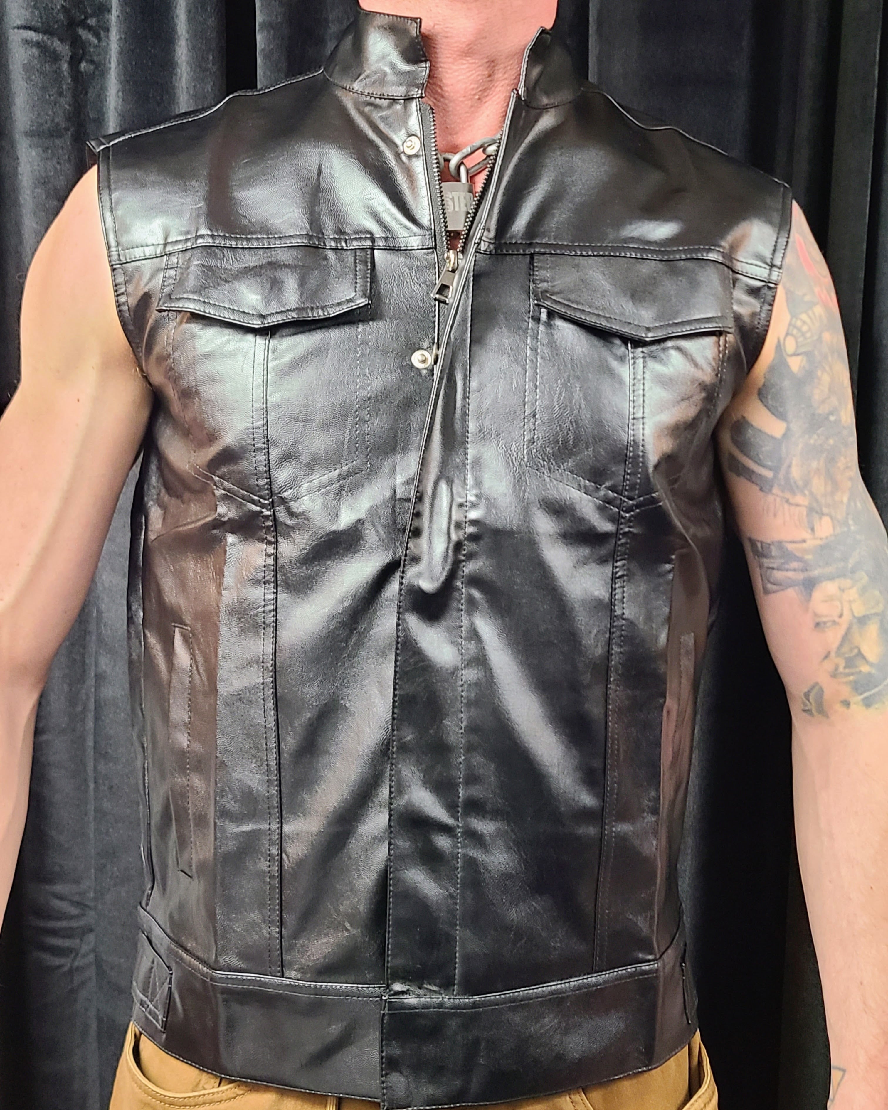 Faux Leather Cargo Vest