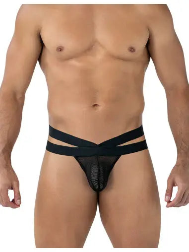 Cut4Men - Black Mesh Crossed Thong