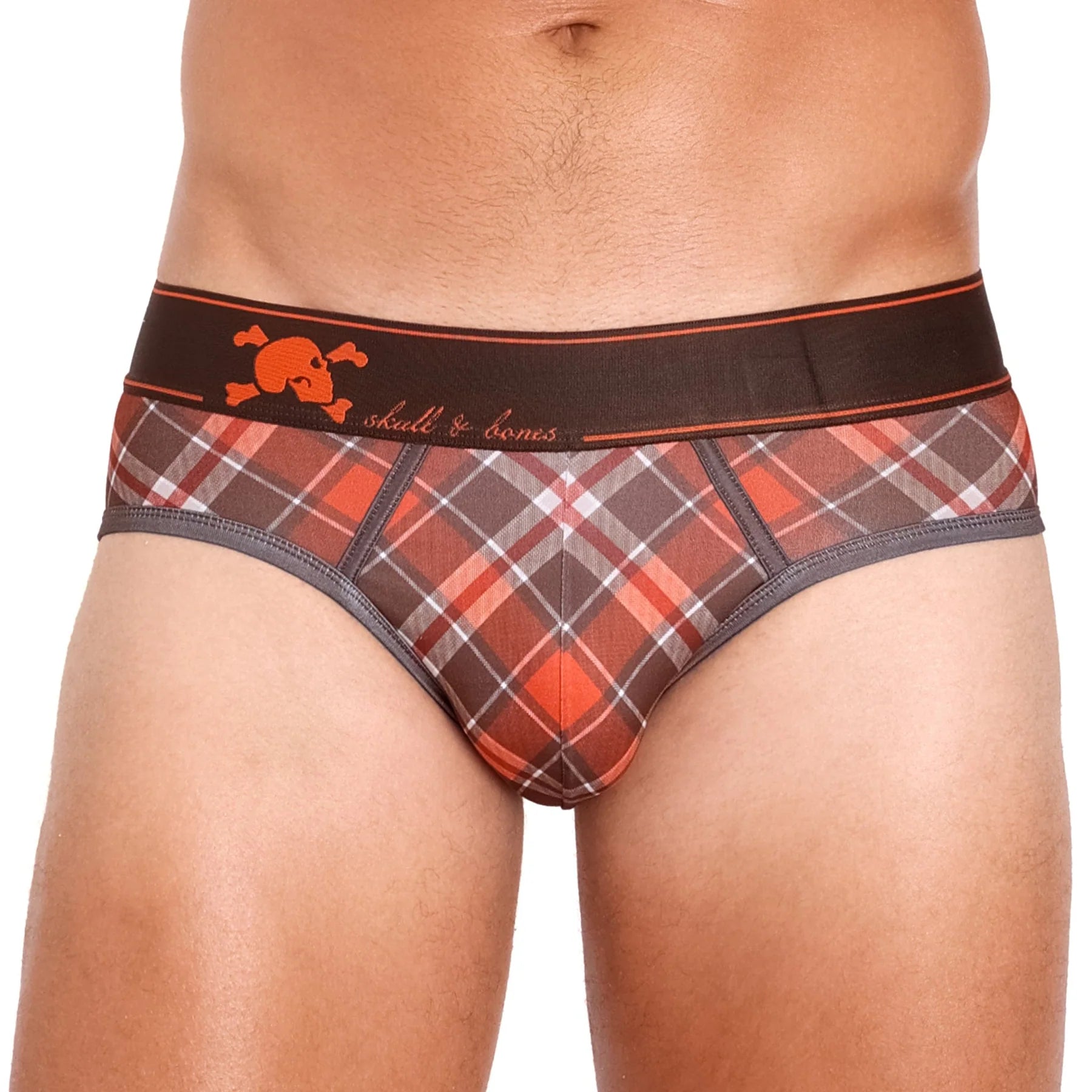 Skull & Bones - Tartan Plaid Orange Brief
