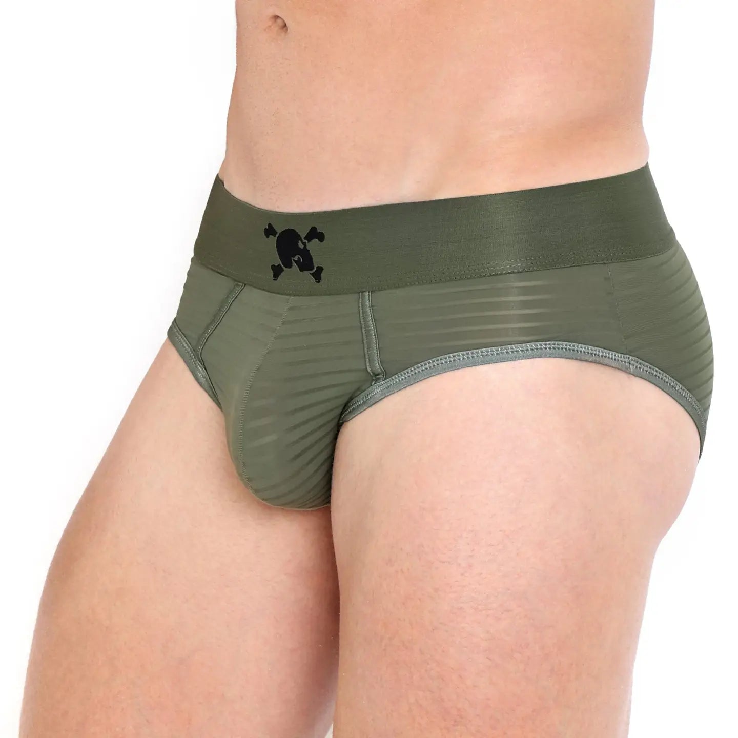Skull & Bones - Just the Bones Sheer Olive Stripe Brief