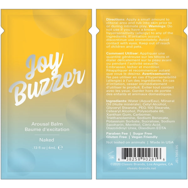 JOY BUZZER FLAVOR FREE AROUSAL BALM NAKED - FOIL - 0.13 floz | 4 mL